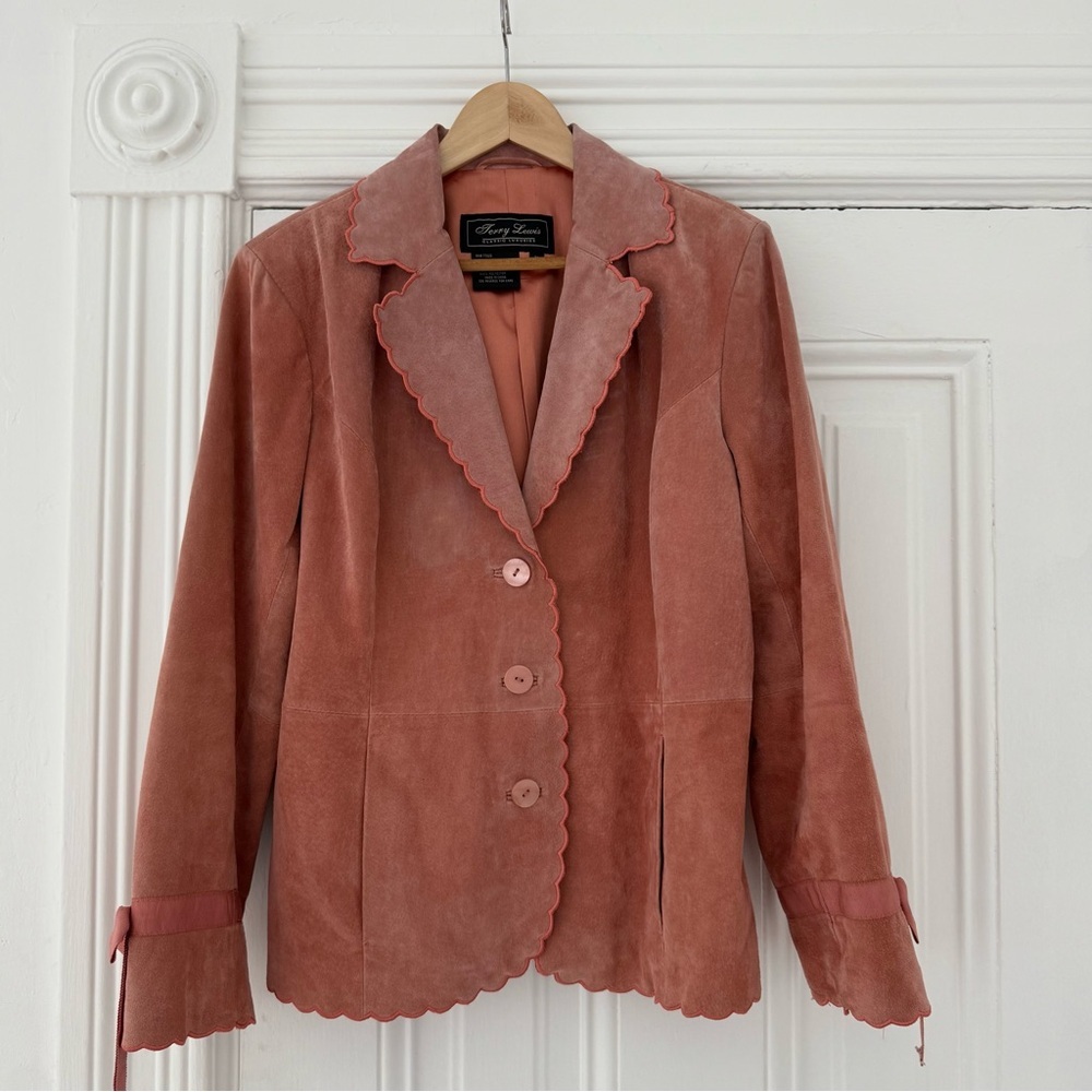 Terry Lewis Classic Luxuries Pink Suede Blazer with bows and scallop details